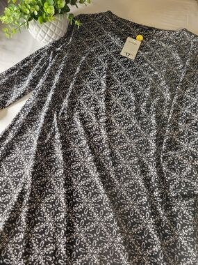 George Black & White Floral Tile Print Long Sleeve Dress